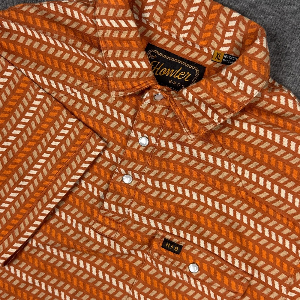 Howler Brothers Orange and White Patterned Polo Shirt